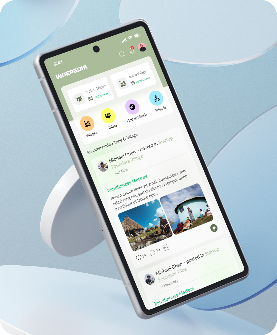 Woepedia mobile mockup - Expert Squad